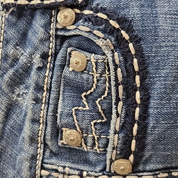 MISS ME VINTAGE JEANS SHORTS WOMEN'S 28x19 BLUE IRENE CAPRI DISTRESSED DENIM - Picture 5 of 8